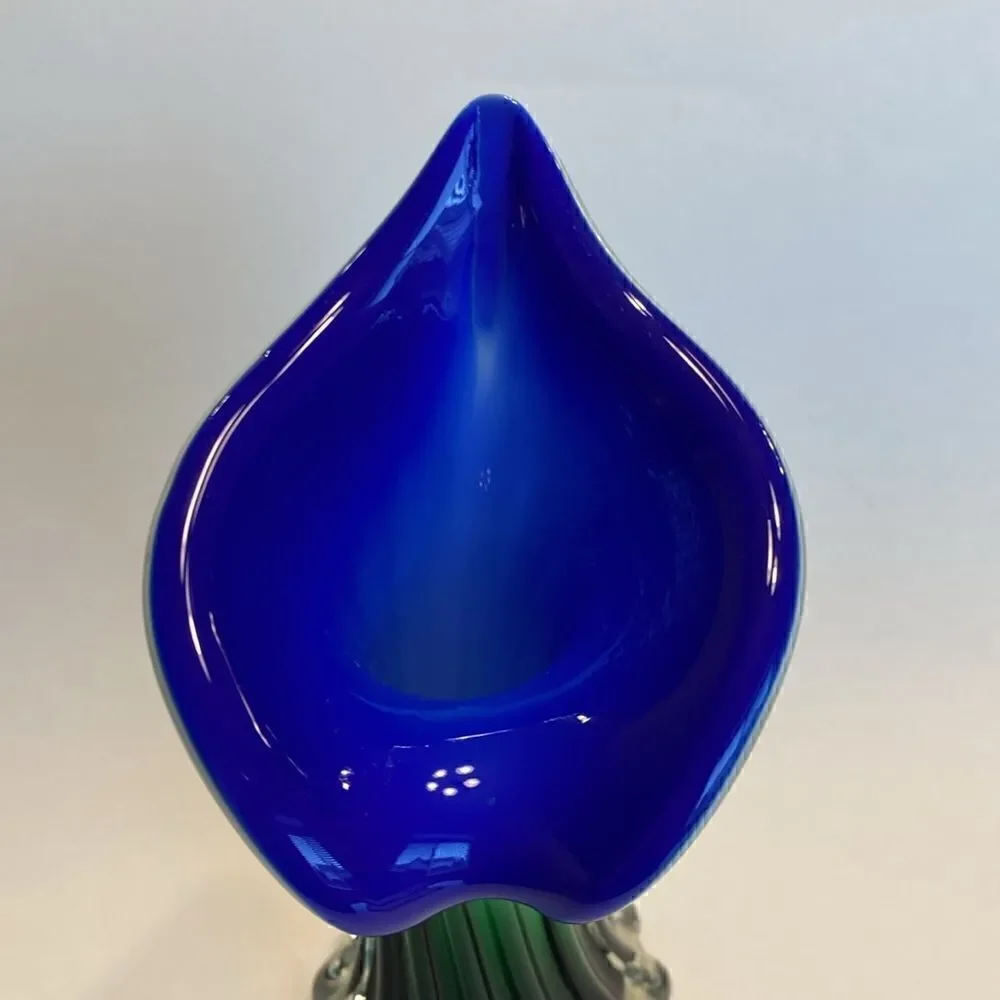 Hand Blown Art Glass Swirled Vase 8” Blue White Green